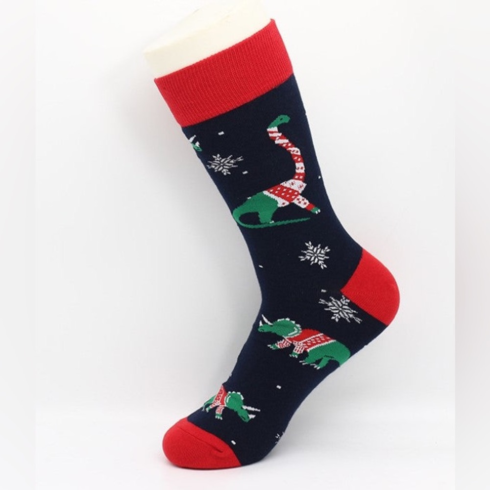 CHRISTMAS DINOSAUR SOCKS man‘s Cartoon Print Crew, Fashion. Autumn and Winter